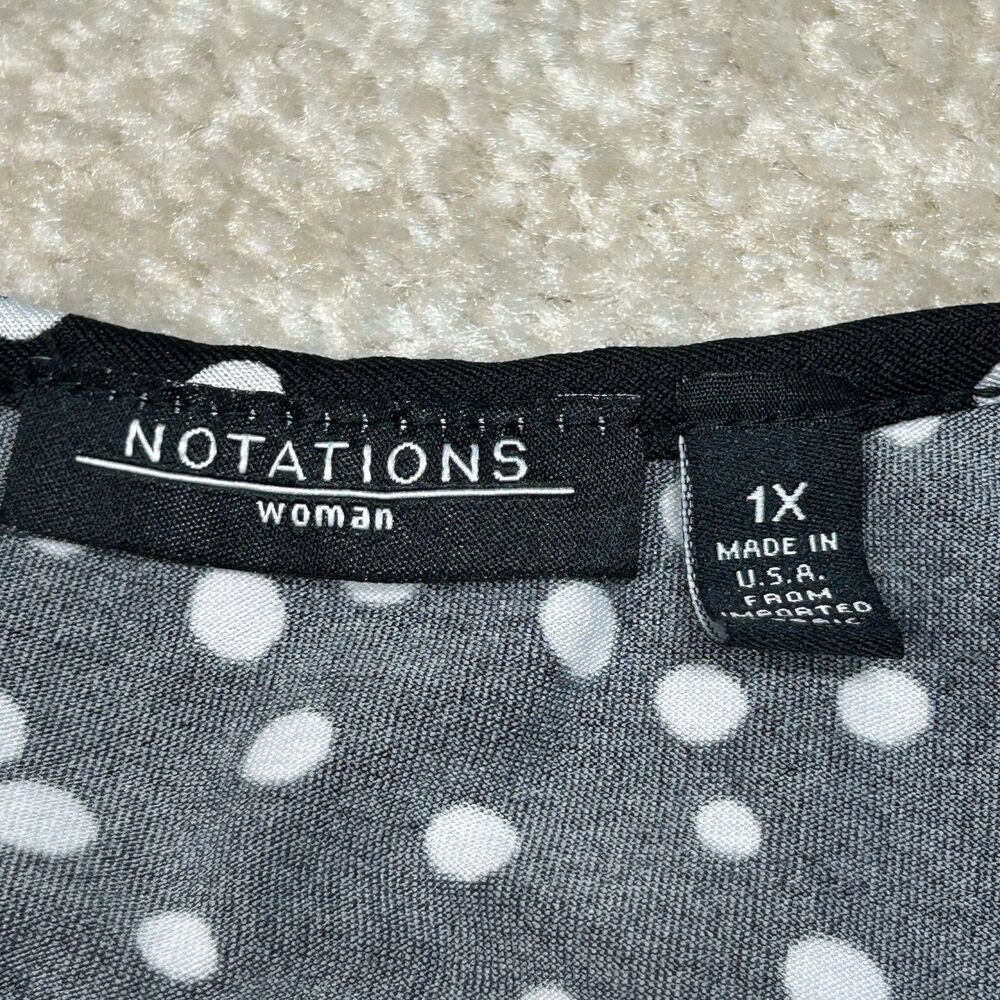Notations Blouse Womens 1X Black White Polka Dot Tiered Ruffle Short Sleeve Top - Picture 5 of 6